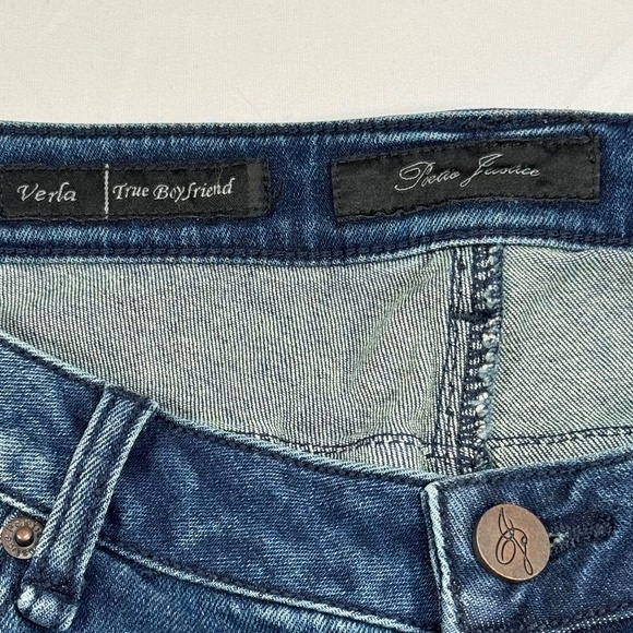 NWT Poetic Justice Verla Boyfriend Jeans Dark Wash Distressed Bleached Size 28 R - Picture 3 of 13